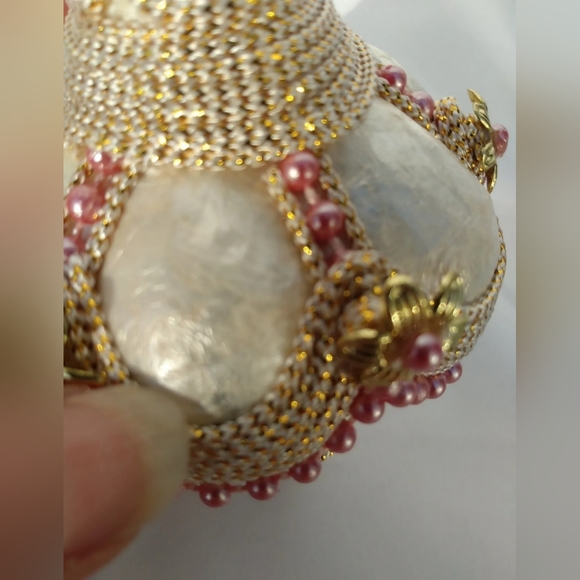 Vintage papier maché baroque ornament finial faux PINK PEARL white gold ornate - Picture 9 of 9